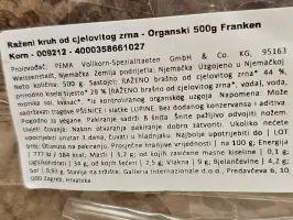 Raženi kruh od cjelovitog zrna 500 g